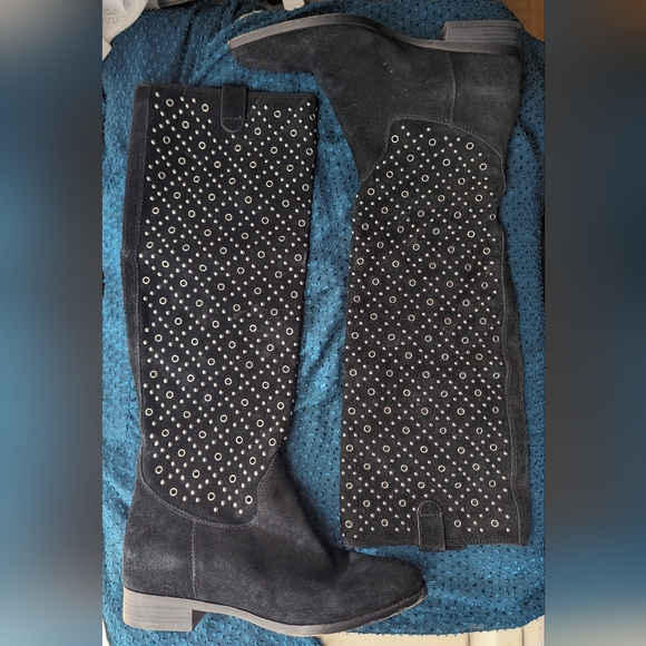 Michael Kors SALLY Black Suede Studded Grommet Slouchy Tall Boots - Picture 5 of 7